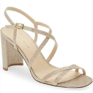 Pelle Moda Size 6.5 Gold Glitter Sparkly NEW Noreen Strap 3" Heel Sandal $155